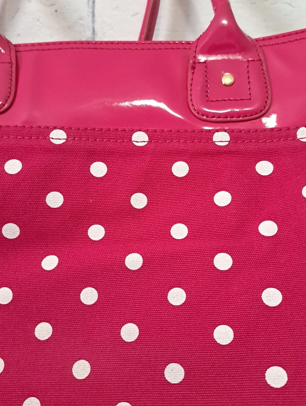 Tommy Hillfiger Pink And White Polka Dot Canvas Tote Bag